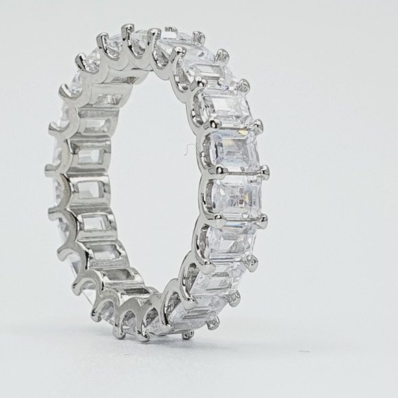 925 Sterling Silver Plated Clear CZ Eternity Wedding/, UNVN12103 - Picture 3 of 7